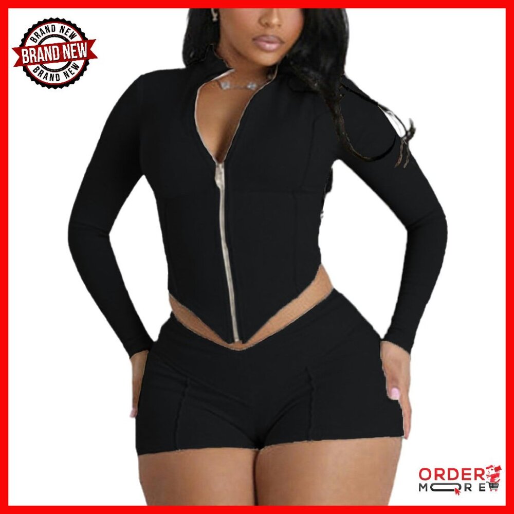 Stretchy Polyester Two-Piece Set Long Sleeve Top … - image 1